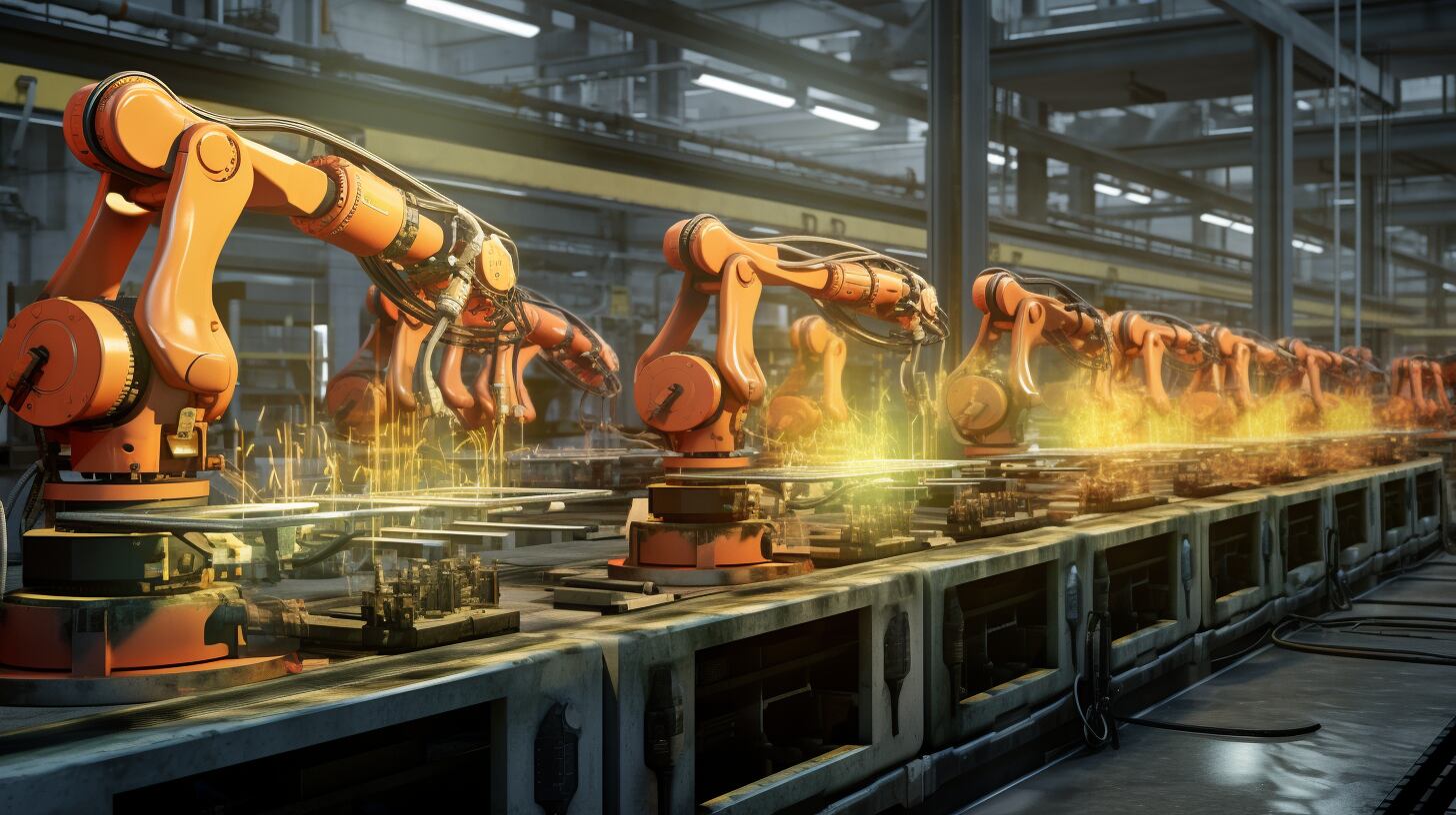 Una vista impresionante de brazos robóticos en plena acción en una línea de ensamble. La automatización y la IA transforman el trabajo y la economía. (Imagen ilustrativa Infobae)