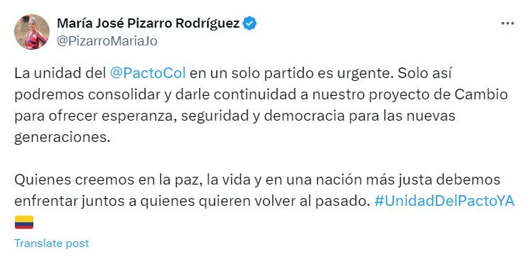 La senadora pidió estar unidos para enfrentar las elecciones del 2026 - crédito @PizarroMariaJo/X