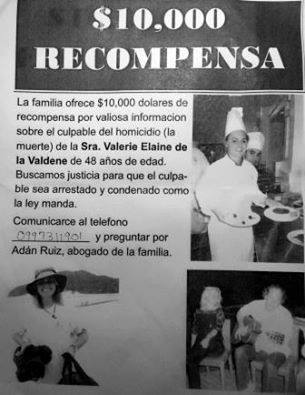 La recompensa que la familia Valerie de la Valdene ofreció por información sobre el asesinato. (Facebook/Who killed Valerie)