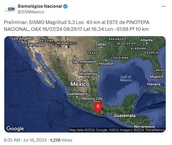 Sismo - 16 de julio 2024