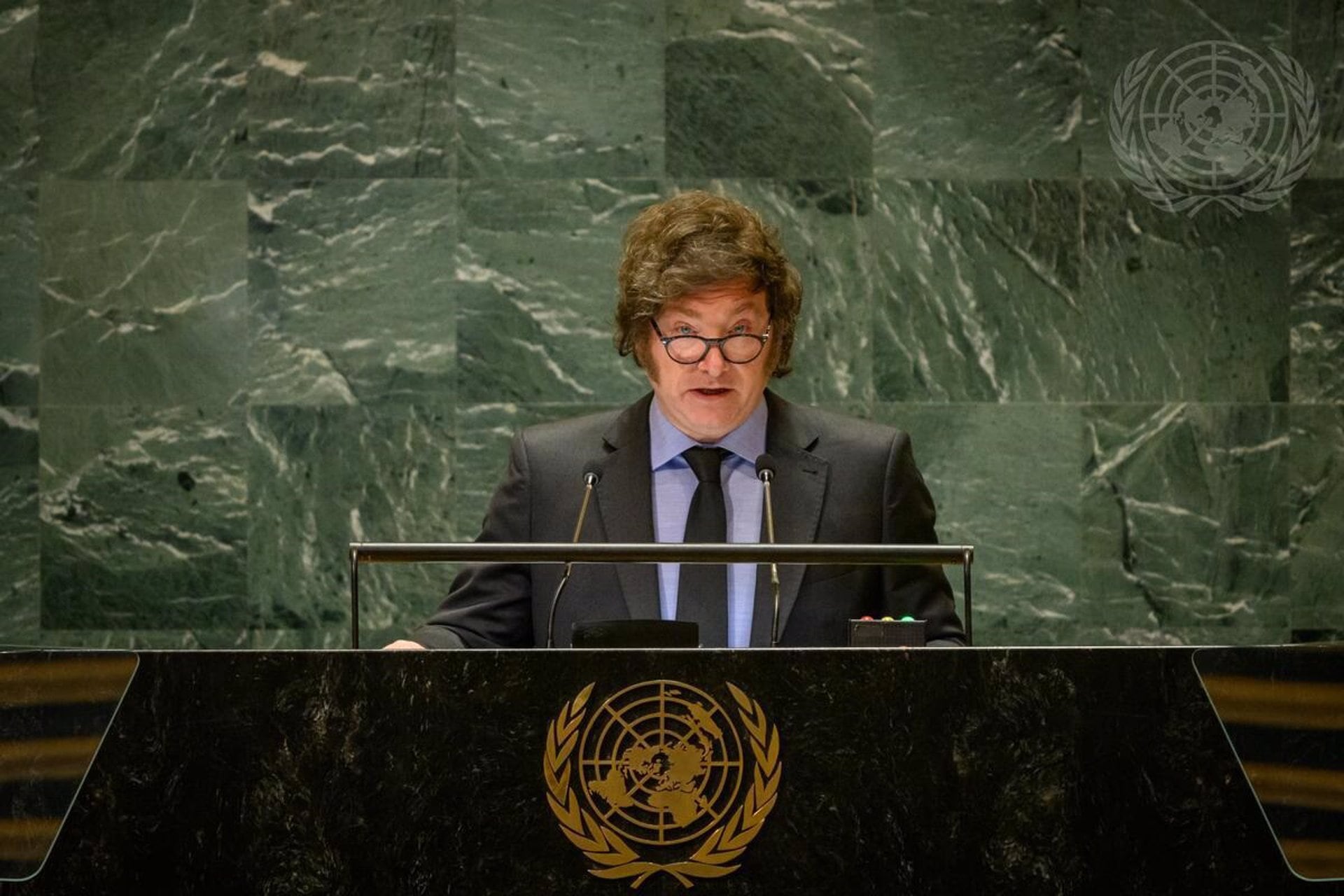 El presidente Javier Milei, durante su discurso en la ONU 
