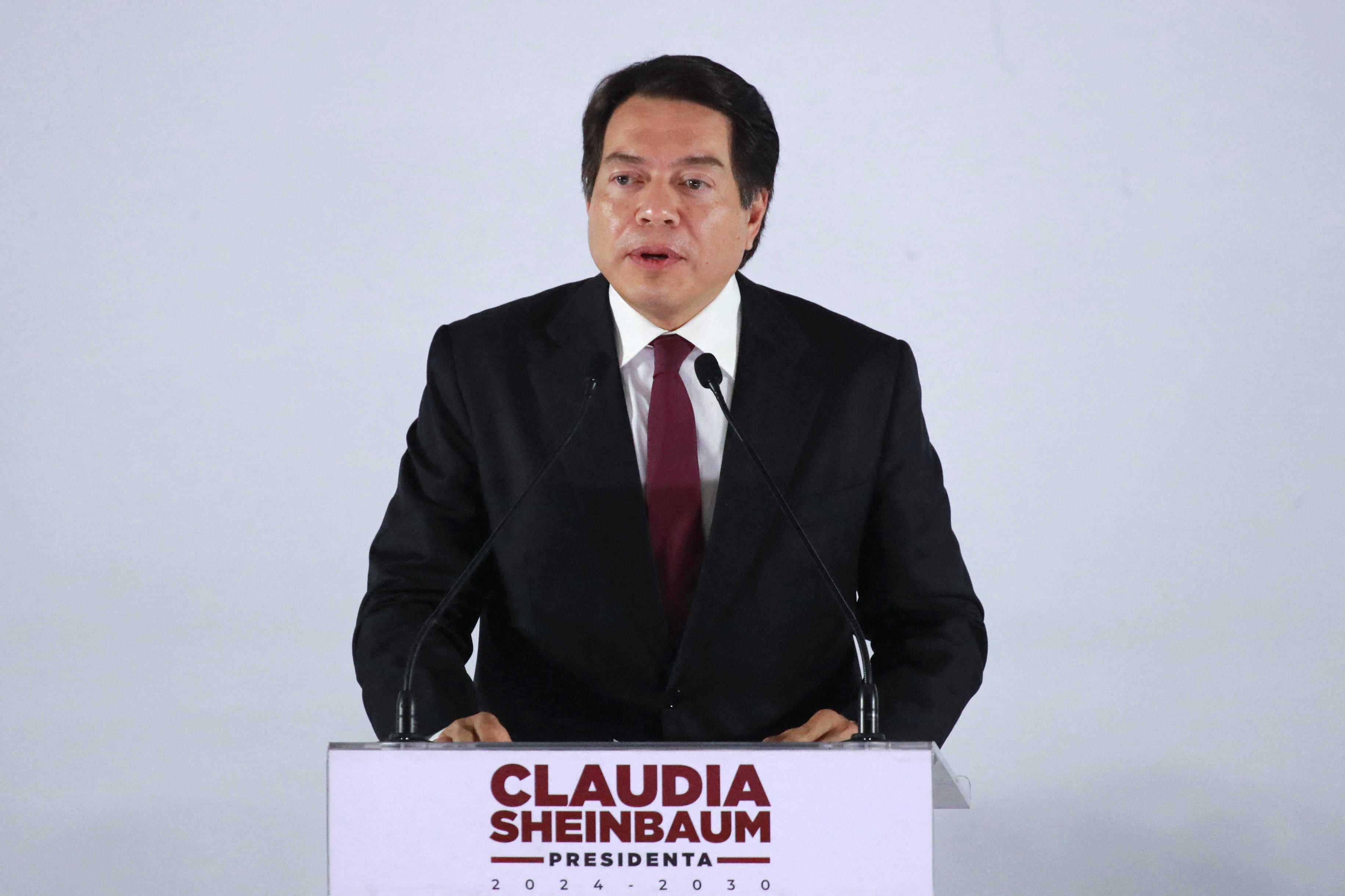 Mario Delgado Carrillo, appointed as Public Education Minister, speaks on the day that Mexican President-elect Claudia Sheinbaum (not pictured) announces members of her cabinet in Mexico City, Mexico, July 4, 2024. REUTERS/Henry Romero