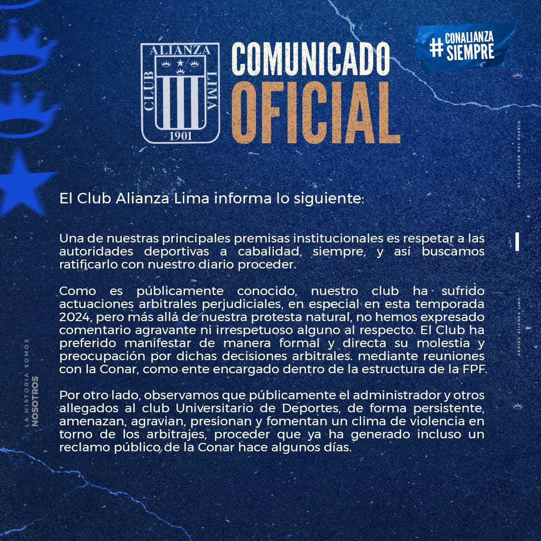 Parte 1 comunicado de Alianza Lima.