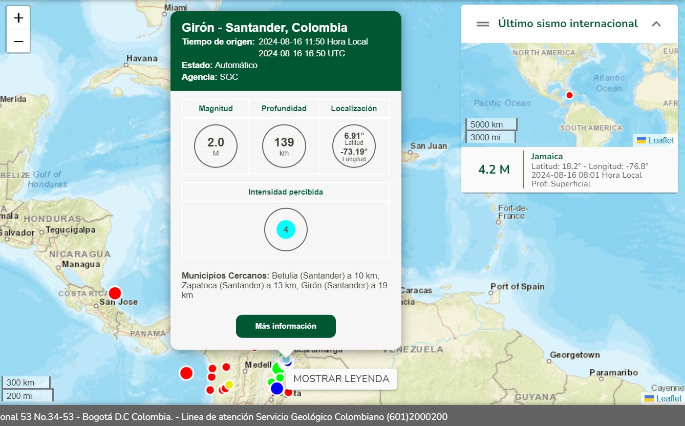 Sismo en Santander - crédito SGC