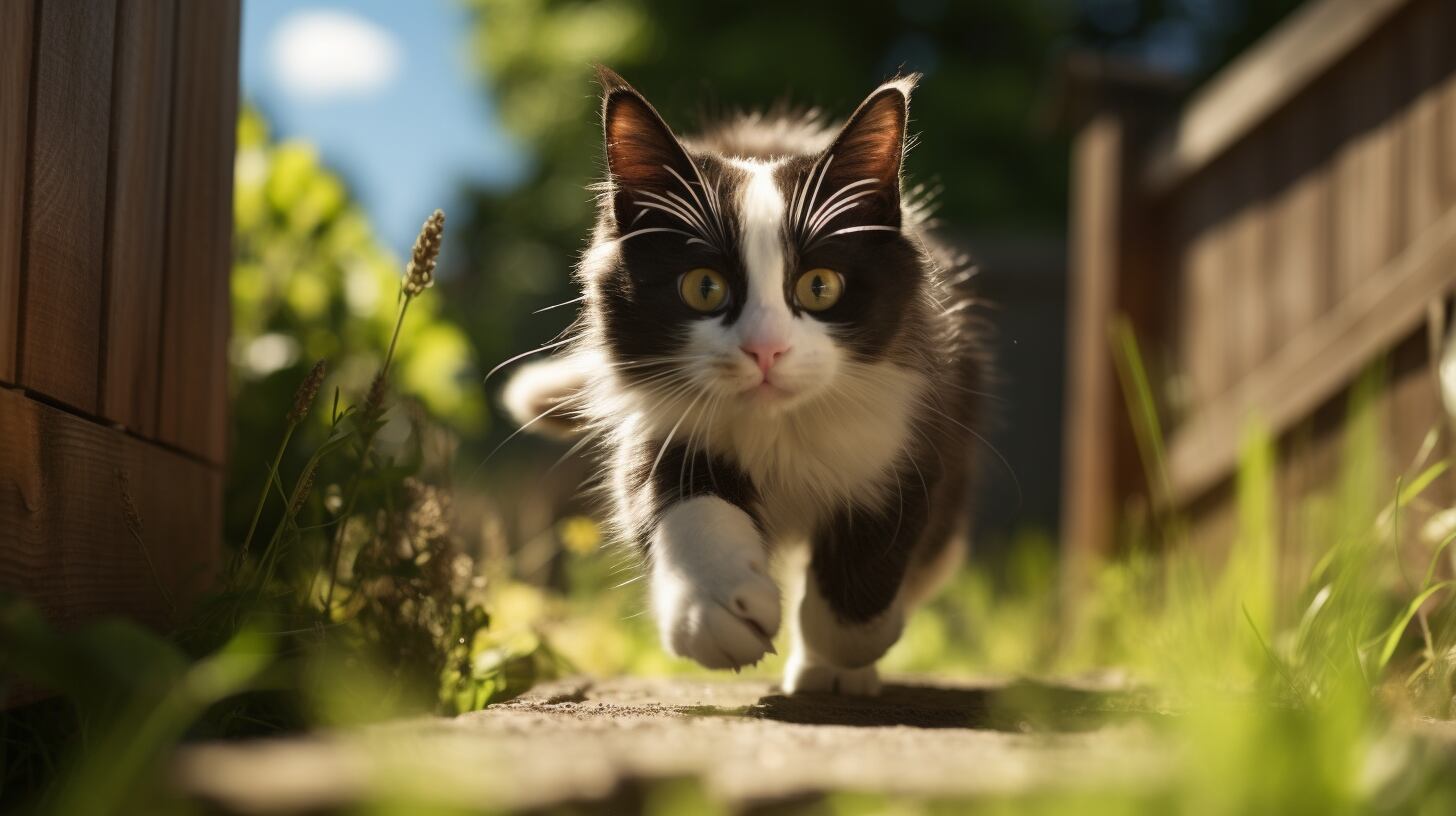 Gato jugando enérgicamente sobre el pasto del patio (Imagen ilustrativa Infobae)