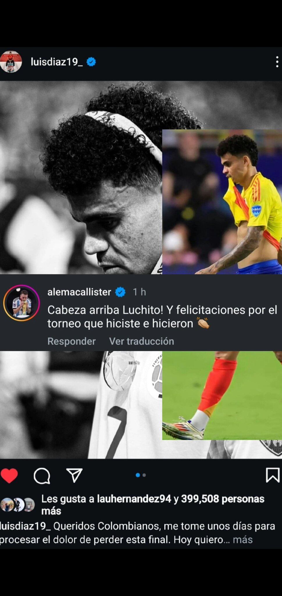 Mensaje de Alexis Mac Allister en donde se solidariza con Luis Díaz tras la derrota en la Copa América - crédito Instagram