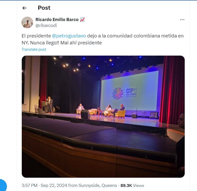 Un asistente al evento cuestionó que el presidente Petro no se haya presentado en el evento - crédito @ribarcodi