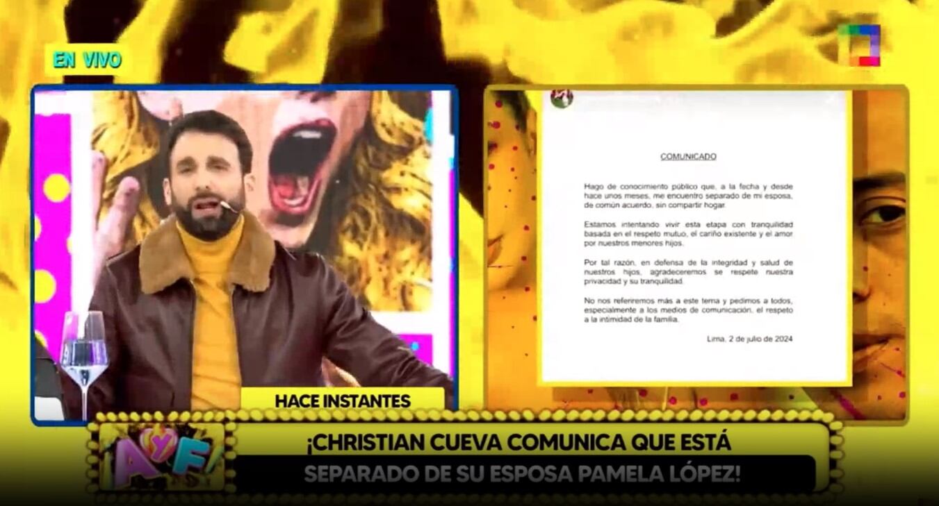 Peluchín critica anuncio de separación de Christian Cueva tras polémica con Pamela Franco. (Captura: Amor y Fuego)