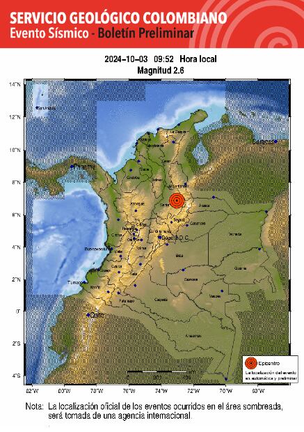 El SGC reportó un sismo en el departamento de Santander - crédito SGC