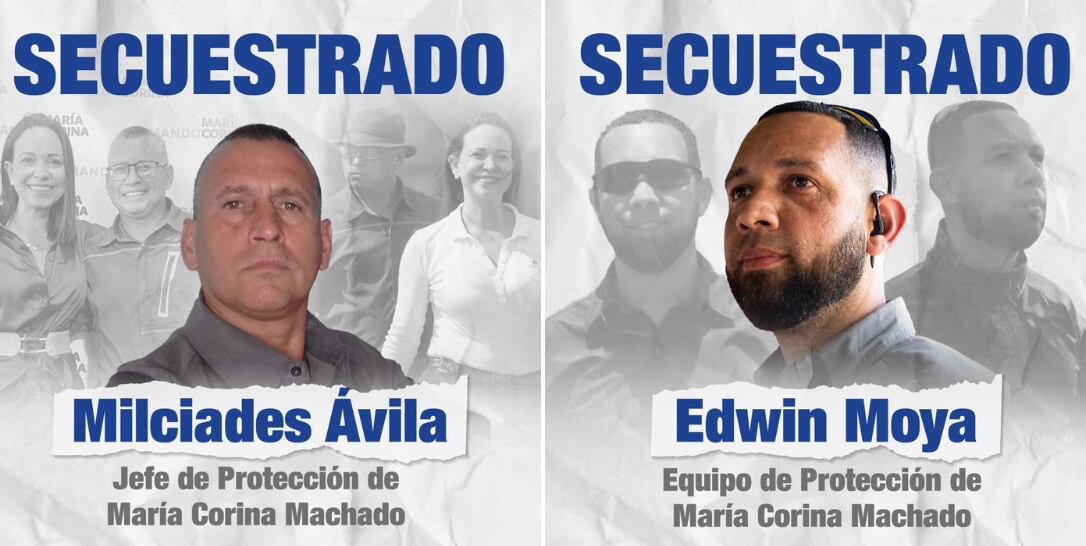 La dictadura de Maduro secuestró a dos miembros del equipo de seguridad de María Corina Machado