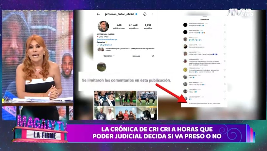 Magaly Medina se solidariza con Jefferson Farfán por caso que involucra a su primo Cristian Guadalupe. (Captura: Magaly TV La Firme)