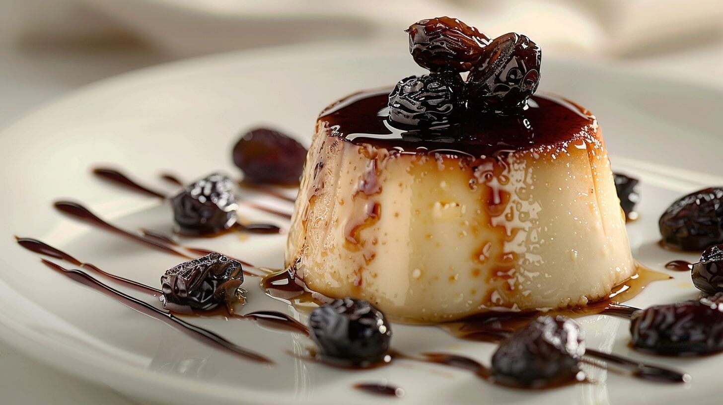 Postre, flan, ciruelas, caramelo, oscuro, sabor, receta, cocina, textura, comida, festivo, dulce, tentación, elegante, sobremesa - (Imagen Ilustrativa Infobae)