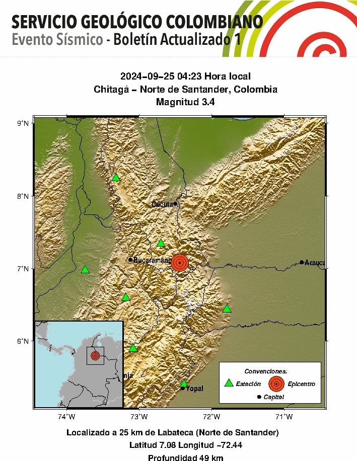 Madrugada de Colombia tuvo un sismo con epicentro en Santander - crédito @sgcol/IG