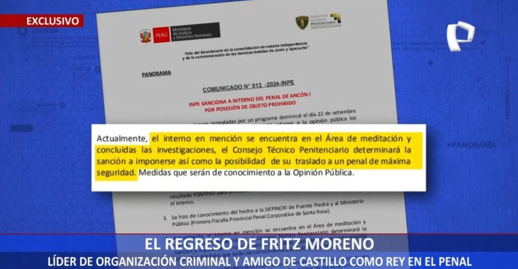 Fritz Moreno Cossio seguía operando su imperio delictivo de autos de lujo dentro de penal Ancón 1. (Captura: Panorama)