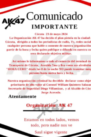 Amenaza contra periodistas de Cúcuta