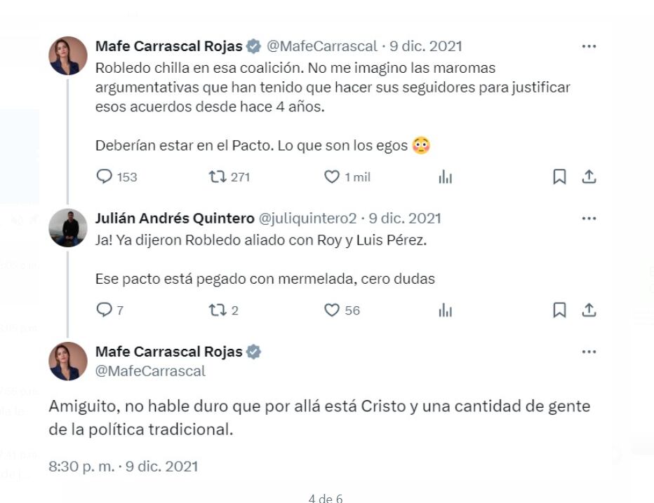 María Fernanda Carrascal fue recordado por sus antiguos mensajes contra Luis Fernando Cristo - crédito @MafeCarrascal / X