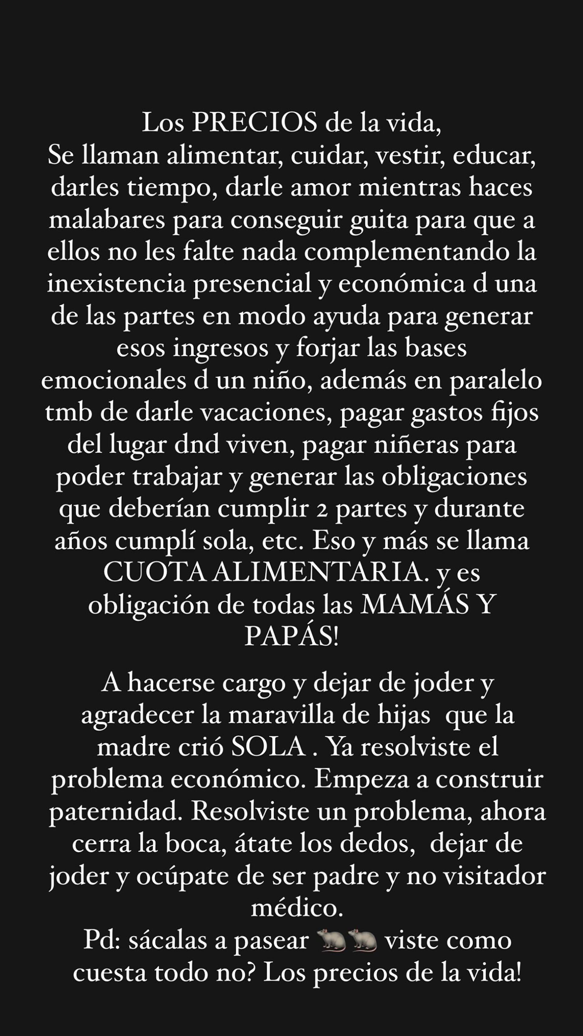 El exabrupto de Cinthia Fernández contra el padre de sus hijas