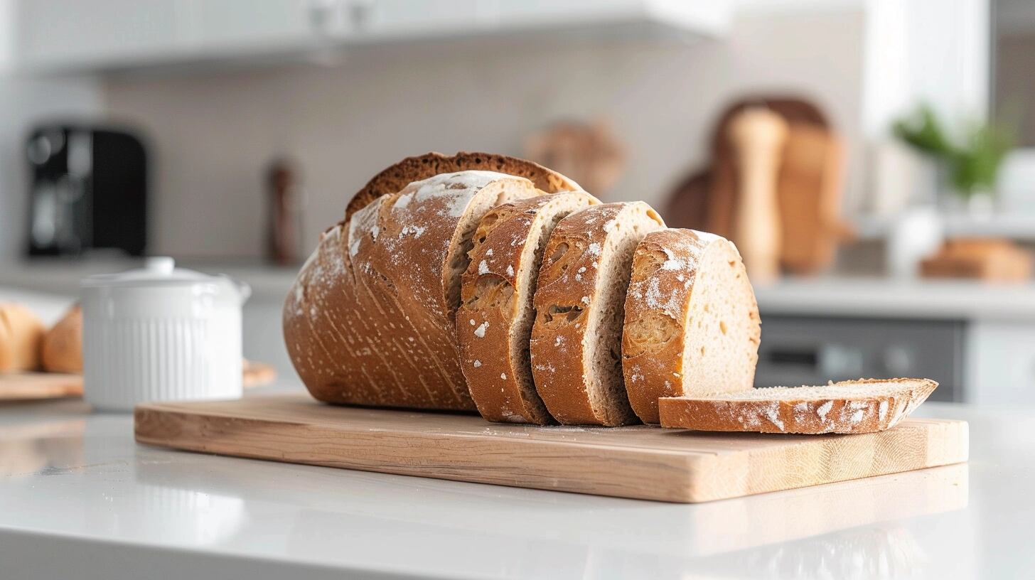 Pan casero sobre la encimera de la cocina, listo para ser disfrutado en cualquier momento del día. Este producto básico, preparado con cuidado y amor, no solo alimenta el cuerpo sino también el alma, siendo un pilar de la dieta familiar por su valor nutritivo y económico. Palabras clave: pan casero, encimera de cocina, producto básico, dieta familiar, valor nutritivo, alimentación del alma, cuidado y amor, pilar de la dieta, económico, valor alimenticio. (Imagen ilustrativa Infobae)