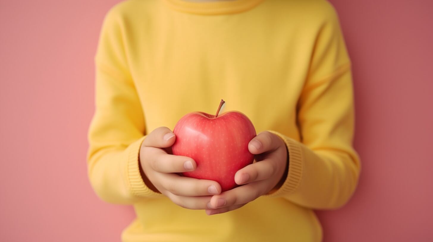 Imagen de un niño feliz sosteniendo una manzana, un símbolo de elección de alimentos saludables y nutrición adecuada. (Imagen ilustrativa Infobae)