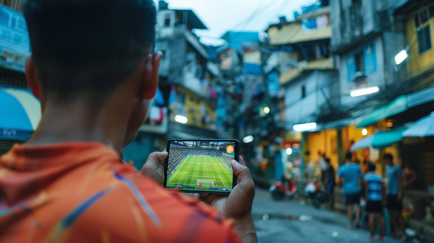 Persona disfrutando de un partido de fútbol en dispositivos electrónicos: computadora, tableta, móvil. - (Imagen Ilustrativa Infobae)