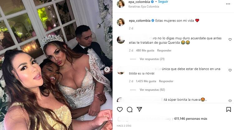 Epa Colombia, La Jessu y Andrea Valdiri en la boda de esta última influenciadora. Foto: Instagram @epa_colombia