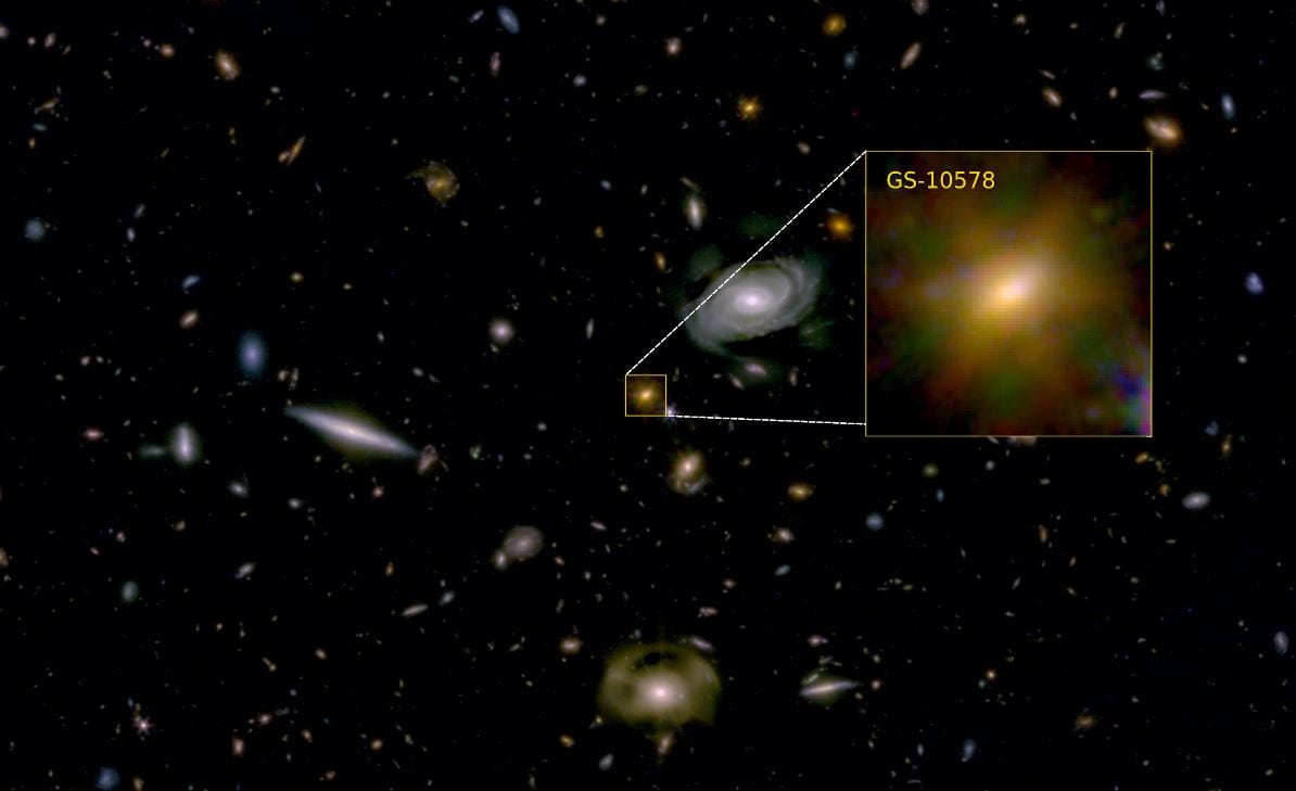 El movimiento ordenado de estrellas en GS-10578 contradice la teoría de que todas las galaxias mueren de manera violenta (Centro de Astrobiología del CSIC-INTA / CAB)
