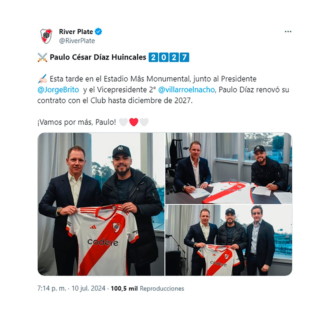 Paulo Díaz renovó su contrato con River Plate