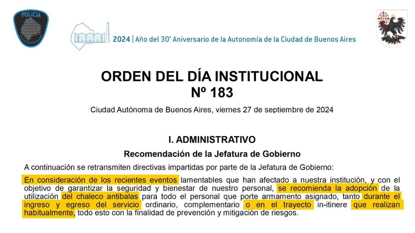 El Gobierno porteño pidió que los policías que vivan en GBA utilicen chalecos antibalas