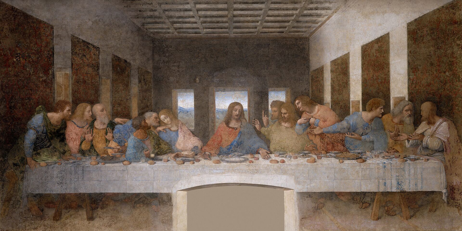 El mural "La última cena", pintado por Leonardo Da Vinci entre 1495 y 1498 en el refectorio del convento de Santa Maria delle Grazie en Milán, Italia