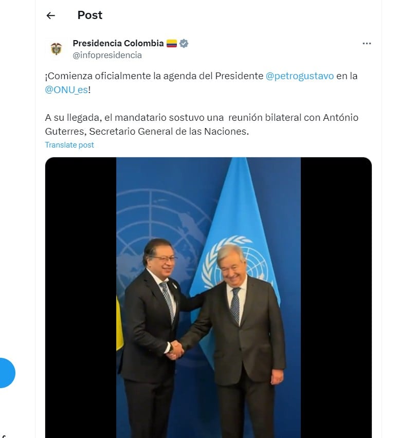 Presidencia de Colombia  informa de la reunión del primer mandatario con el secretario general de las Naciones Unidas - crédito @infopresidencia