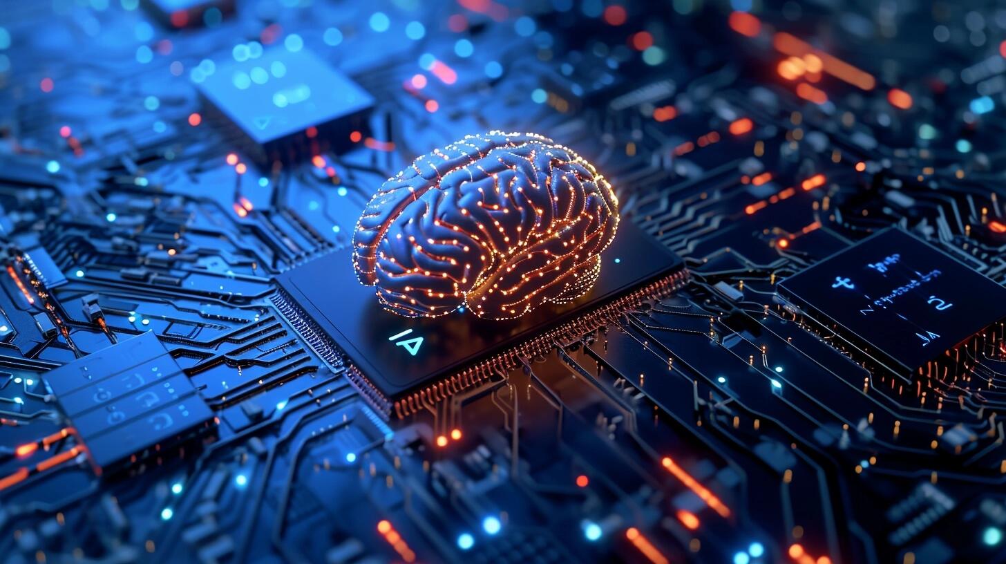 Representación gráfica de un cerebro humano interconectado con un microchip avanzado, a través de estructuras que imitan conexiones neuronales. La imagen simboliza la unión de la inteligencia artificial y la neurociencia, reflejando el progreso en la creación de enlaces neurales y la fusión de la tecnología con la biología. Destaca la intersección de la ciencia computacional y la investigación cerebral en el desarrollo de soluciones tecnológicas innovadoras. (Imagen ilustrativa Infobae)