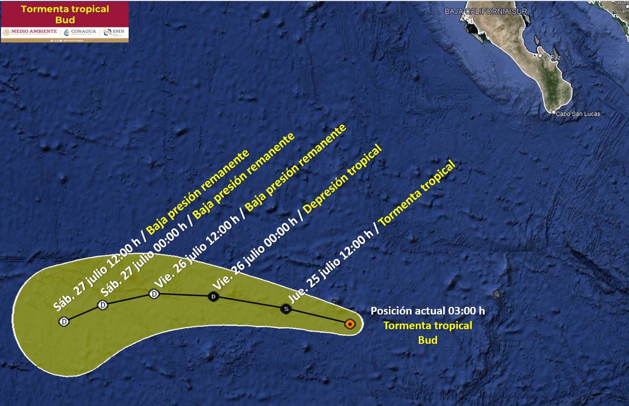 Posible trayectoria de la tormenta tropical Bud