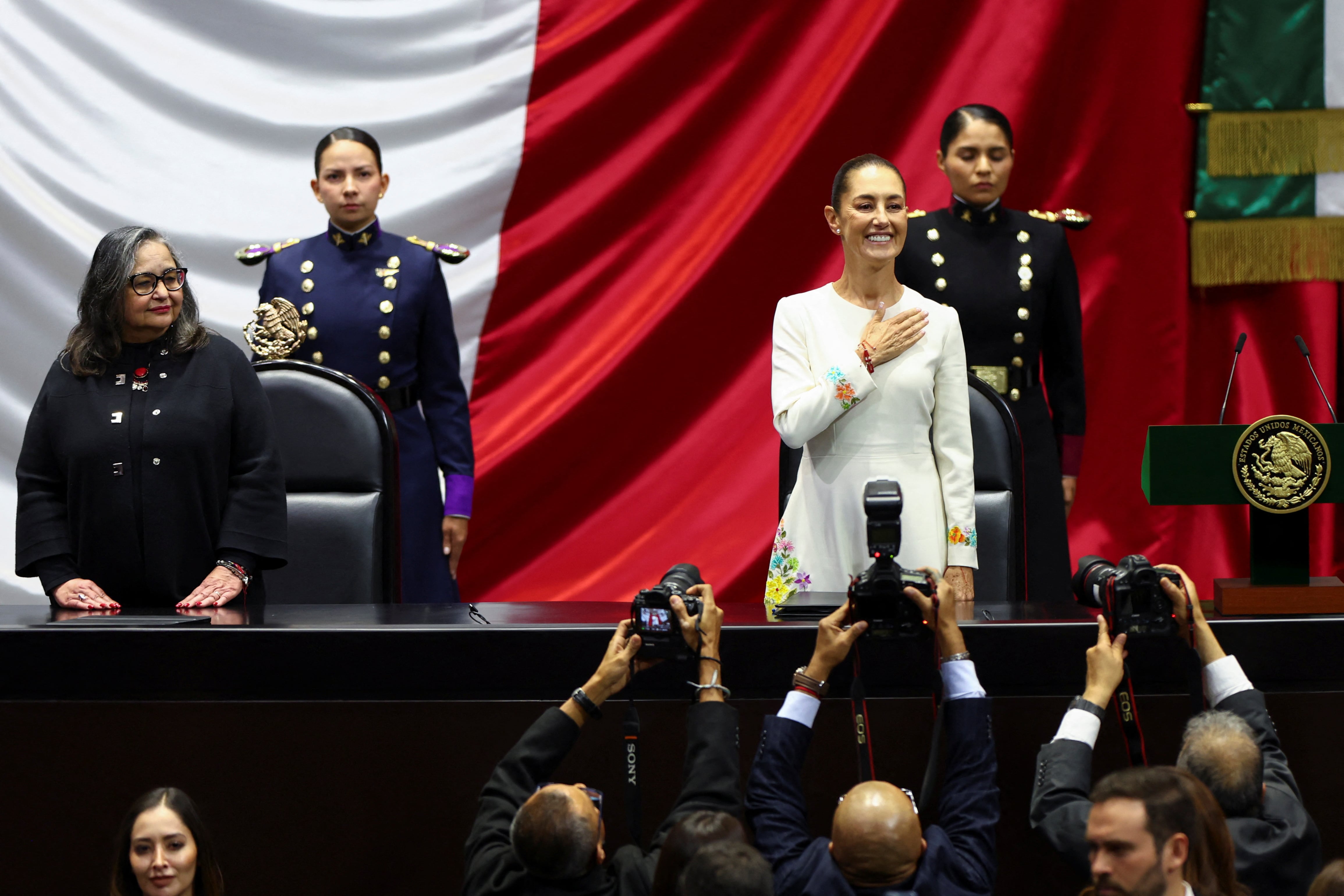 Mexico's President-elect Claudia Sheinbaum attends her swearing-in ceremony at Congress, in Mexico City, Mexico, October 1, 2024. REUTERS/Raquel Cunha