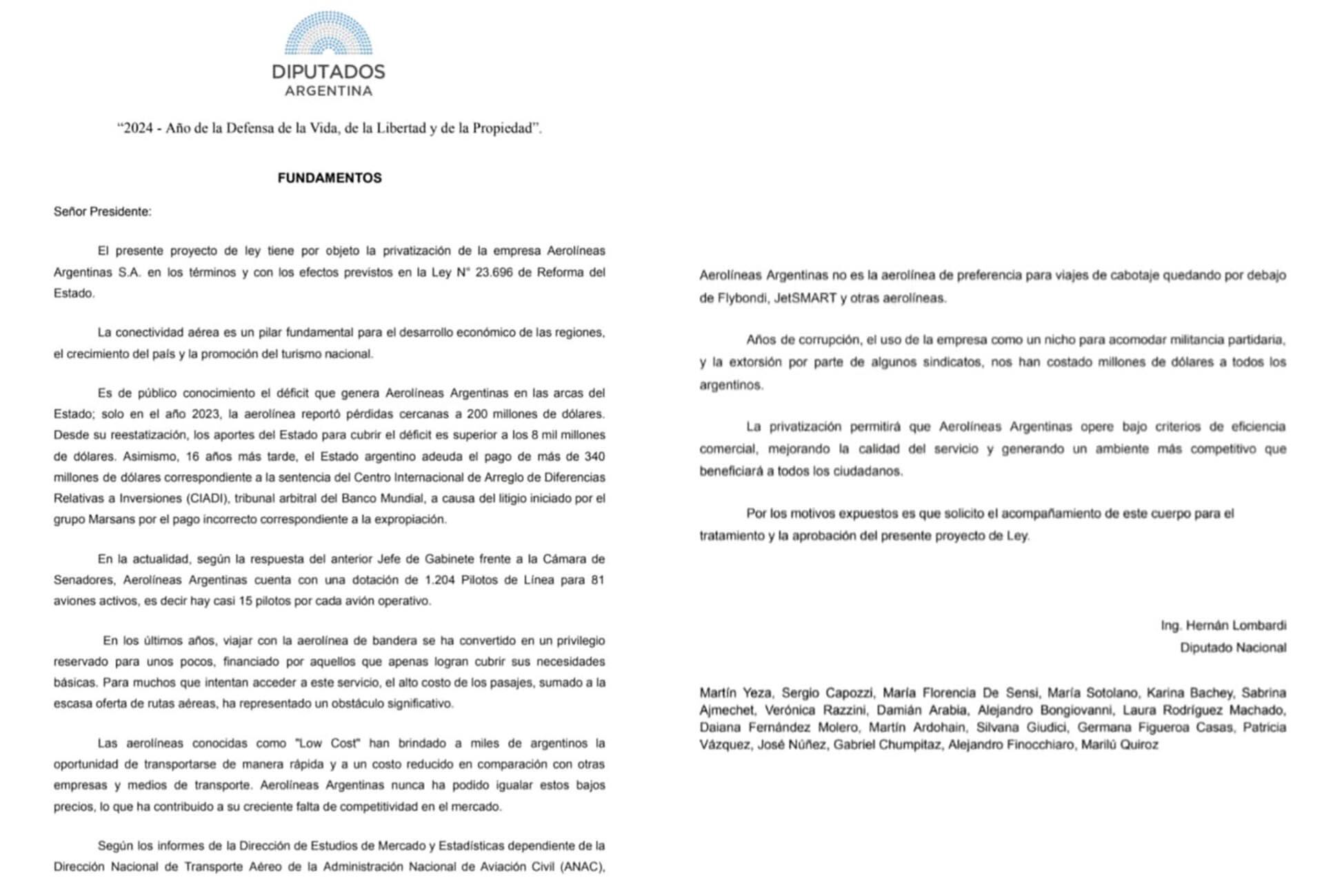 Proyecto del PRO para privatizar Aerolíneas Argentinas