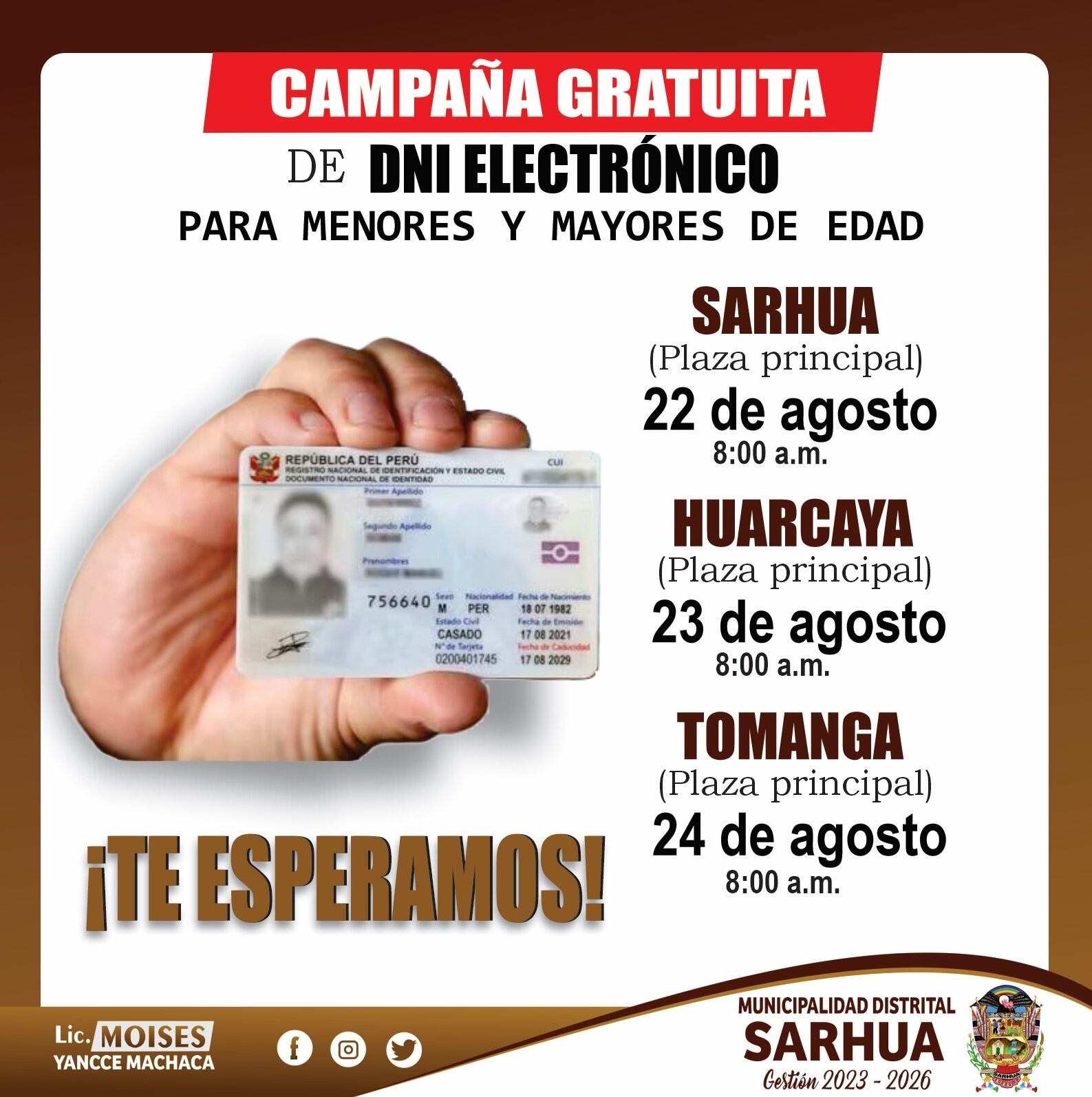 La ciudadanía peruana de varias partes del país tendrá la posibilidad de tramitar el DNI electrónico de forma completamente gratuita.