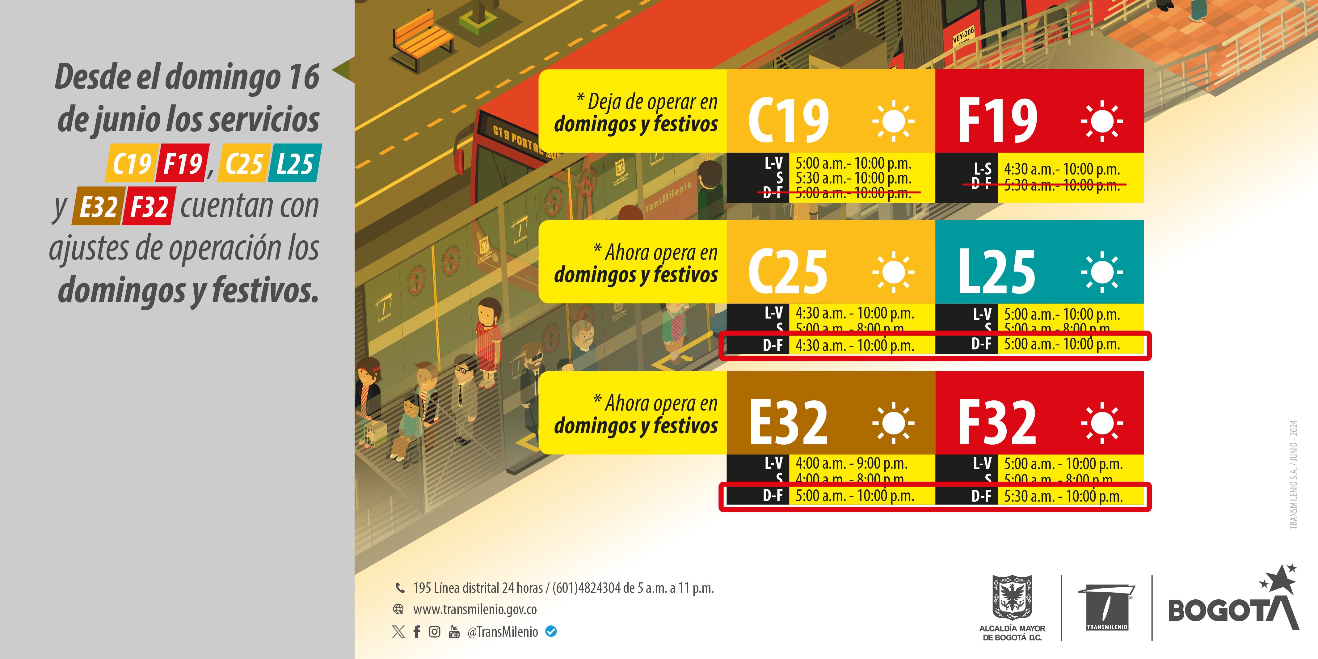 El servicio F19, hará su recorrido de lunes a sábado de 4:30 a. m. a 10:00 p. m, dejando de operar los domingos y festivos - crédito TransMilenio