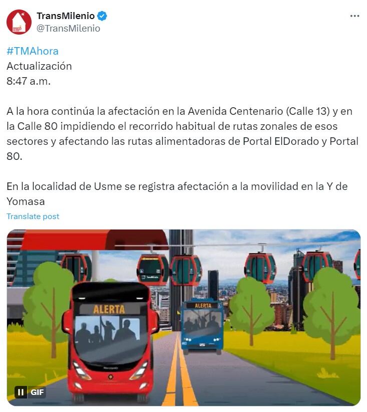 Afectación en Transmilenio por paro de taxis