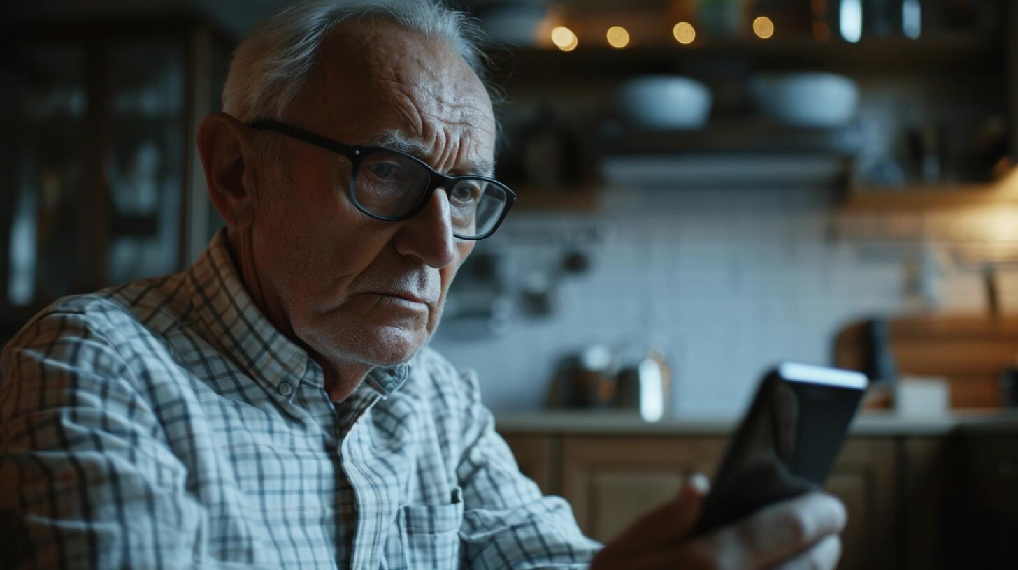 Anciano mirando con confusión y descontento un smartphone, simbolizando la brecha generacional en el uso de la tecnología. La imagen muestra la realidad de muchos abuelos que se esfuerzan por entender y conectar con el mundo digital, incluyendo el internet y las redes sociales. Refleja la importancia de la paciencia y el apoyo en la enseñanza tecnológica a personas de la tercera edad. (Imagen ilustrativa Infobae)