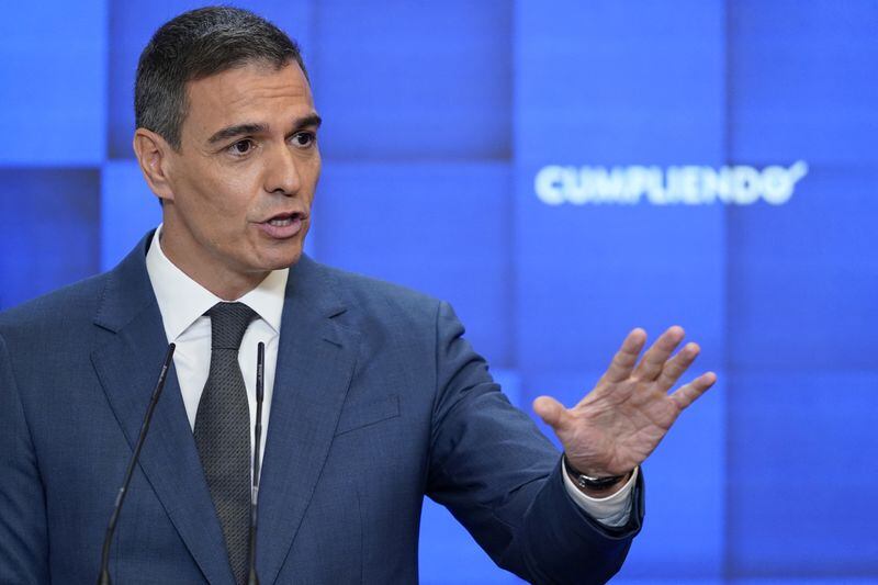 El presidente del Gobierno español, Pedro Sánchez, durante una rueda de prensa en el Palacio de la Moncloa en Madrid (REUTERS/Ana Beltran)