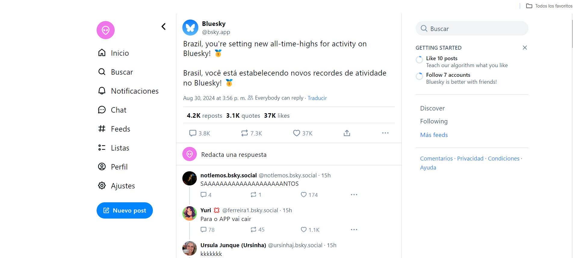 Bluesky comparte una interfaz similar a Twitter debido a que fue ideada por el mismo cofundado de esta última red social. (Bluesky)