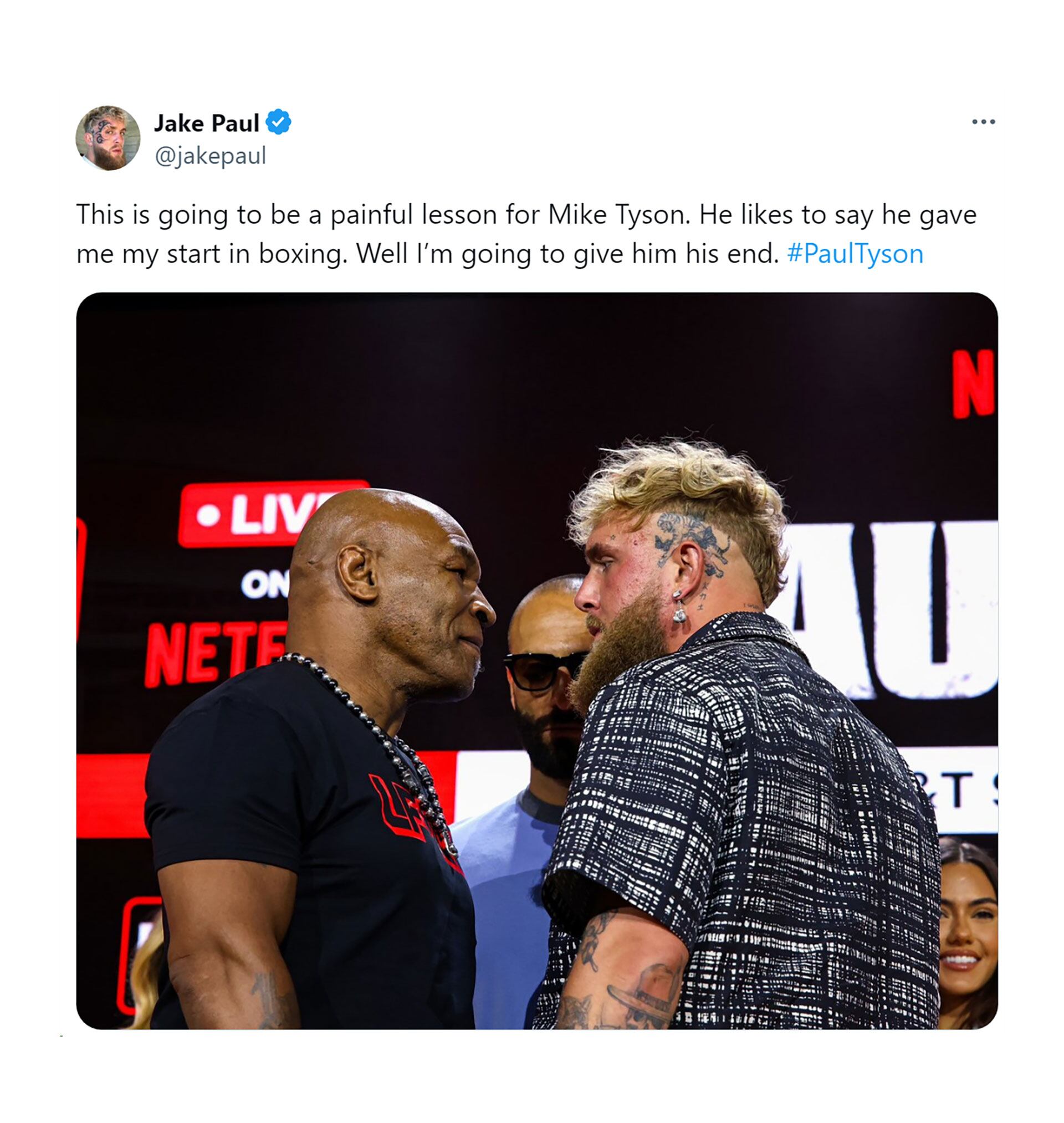 El tenso cara a cara de Mike Tyson y Jake Paul