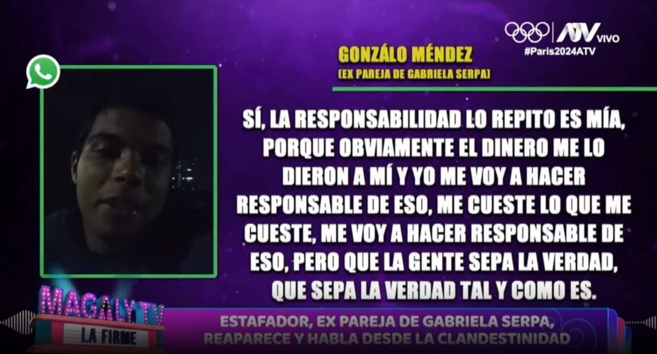 Gonzalo Méndez acusa a su tío, a Gabriela Serpa y a terceros en estafa multimillonaria: "No soy el único culpable". (Captura: Magaly TV La Firme) 2