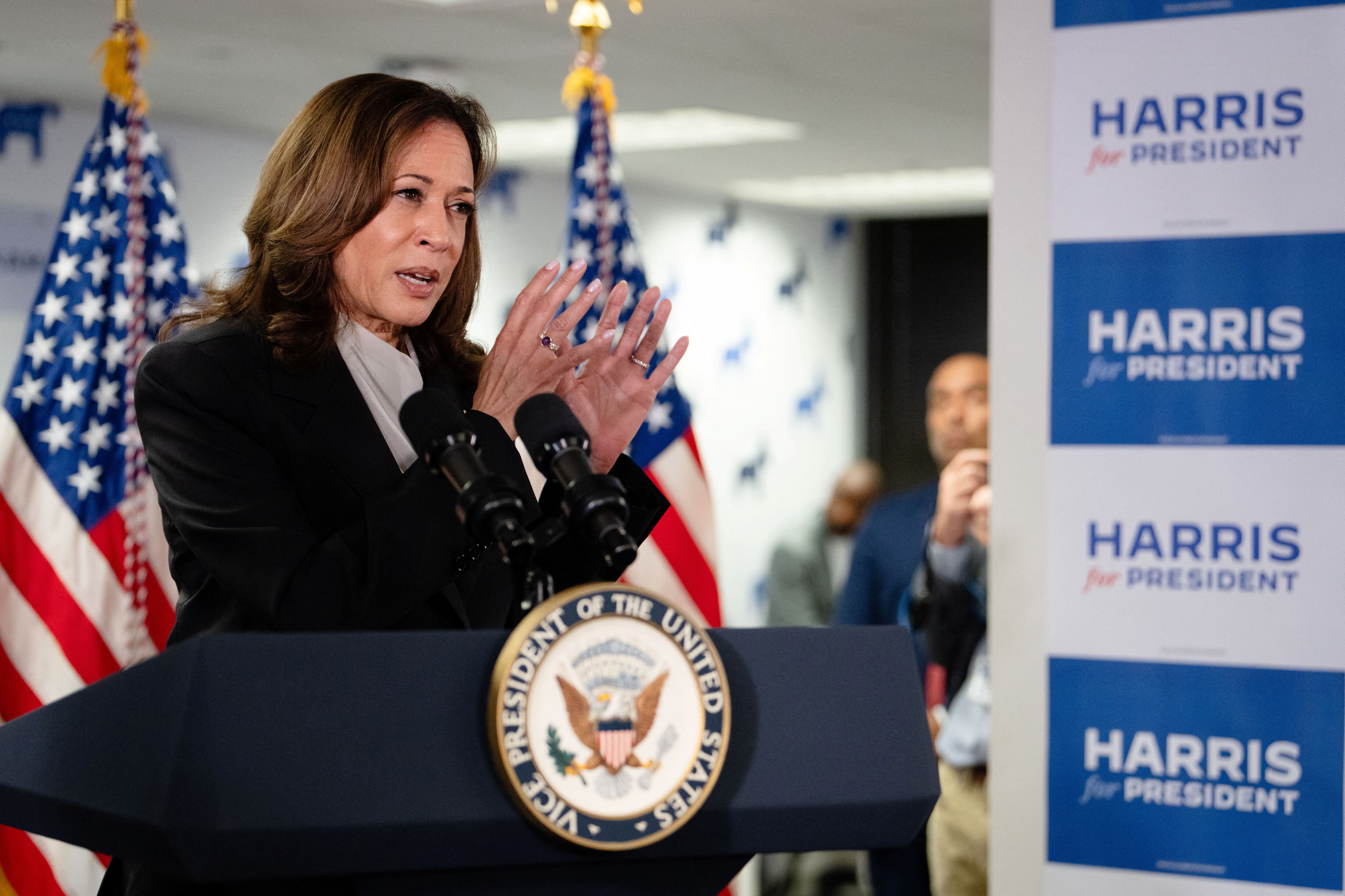 Kamala Harris habla en el comité de campaña del partido Demócrata en Wilmington, (Delaware, Estados Unidos)