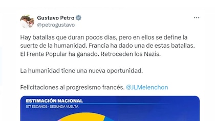 Gustavo Petro felicitó a  Jean-Luc Mélenchon por resultados preliminares en Francia: “Retroceden los Nazis”