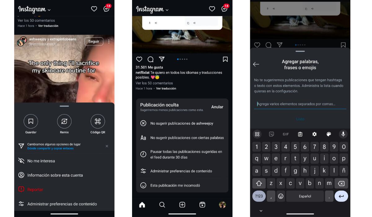 Los usuarios en Instagram también pueden limitar las publicaciones sugeridas en su feed. (Instagram)