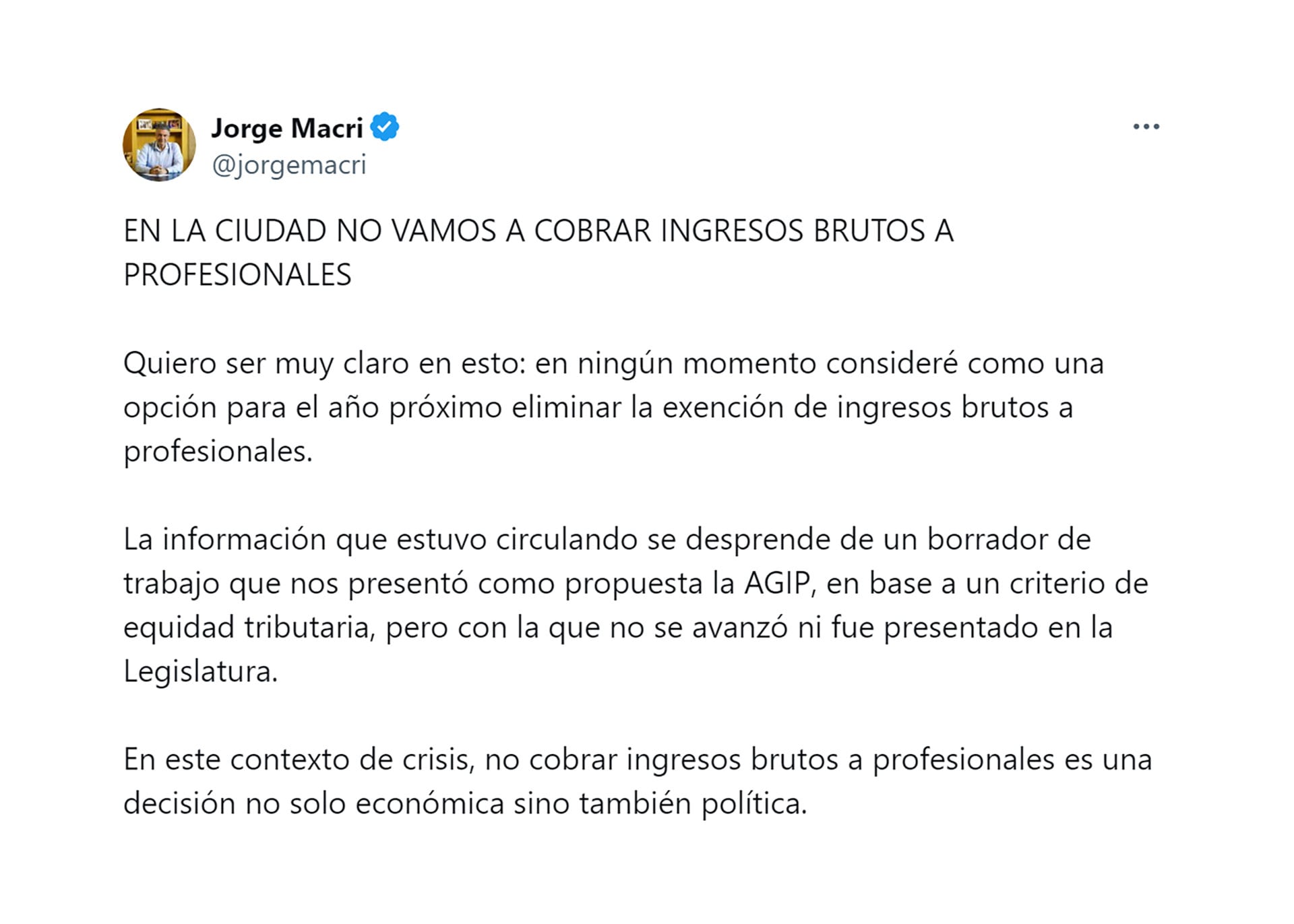 Tuit Jorge Macri