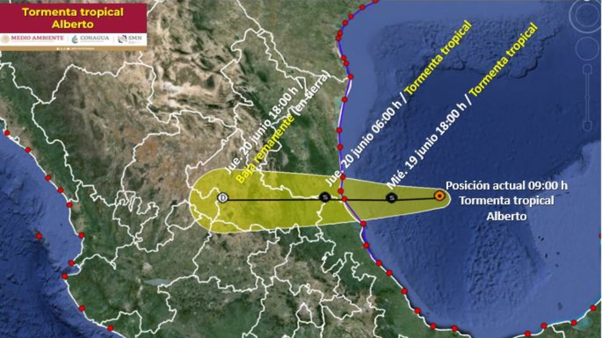 Posible trayectoria de la Tormenta Tropical Alberto