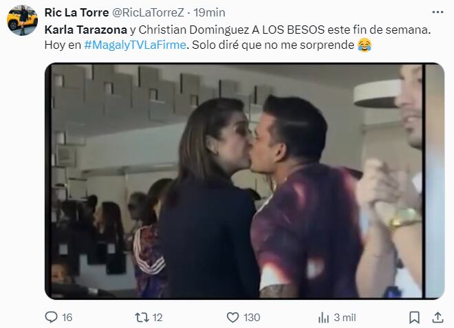 Usuarios reaccionan al beso de Karla Tarazona y Christian Domínguez. (X)