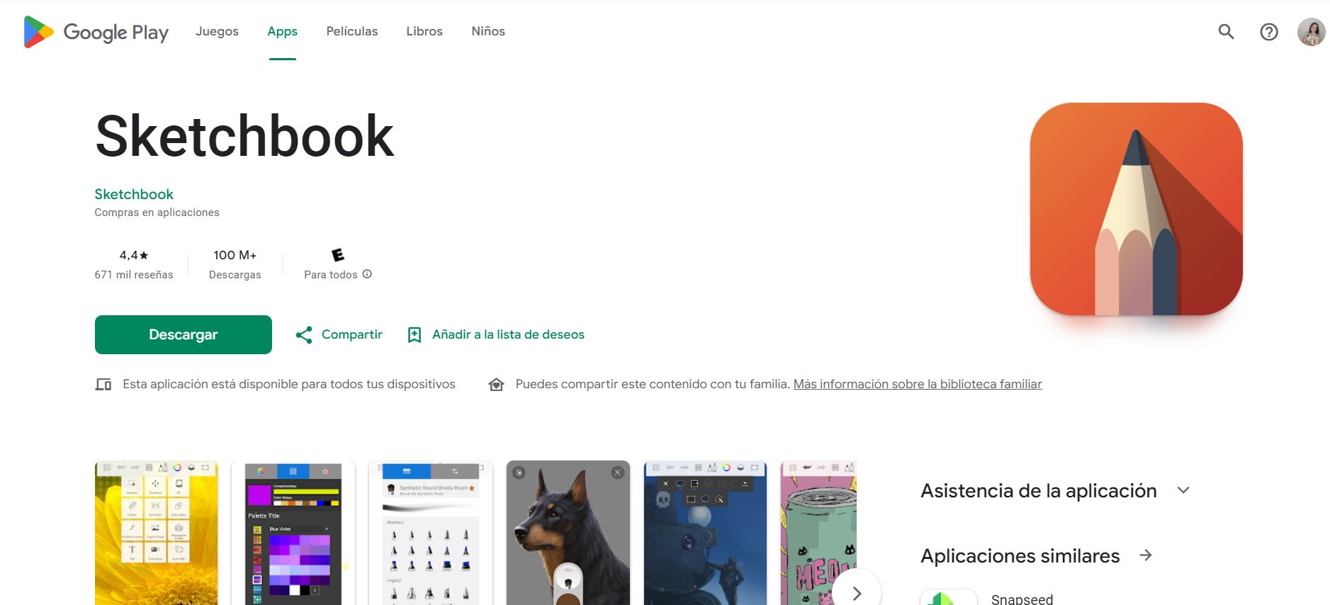 Sketchbook es gratuita en todas las tiendas de aplicaciones. (Google Play Store)