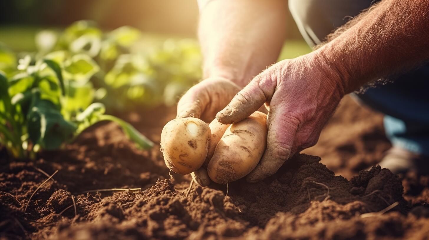 Imagen de manos extrayendo papas frescas de la tierra en un huerto orgánico. Este acto de cosecha promueve la conexión con la naturaleza y la alimentación saludable. (Imagen ilustrativa Infobae)